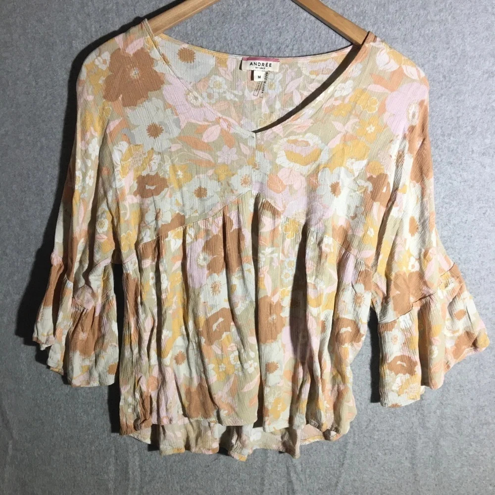 Womens Andree by Unit Blouse Floral Cottage Core Boho Beachy Babydoll Style